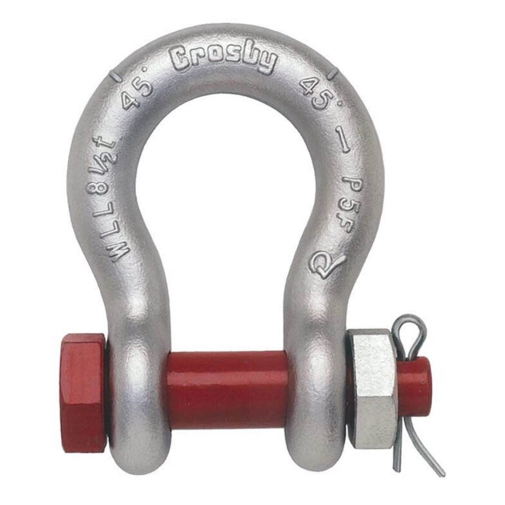 Load Rated Safety Anchor Shackle This bolt-type anchor shackle is ideal for long-term, heavy-duty lifting applications, offering a secure pinning system to prevent unintended load release.